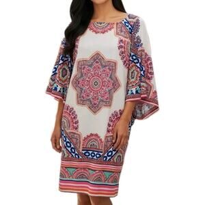 Hale Bob‎ Boho Print Shift Dress Size M Kimono Sleeve Multicolor Mandala Pattern